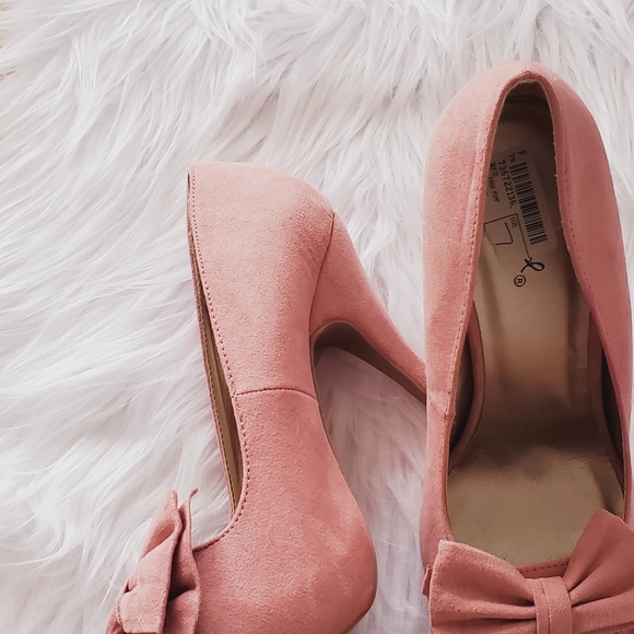 Qupid women pink high heel shoes with a bow - Picture 6 of 8